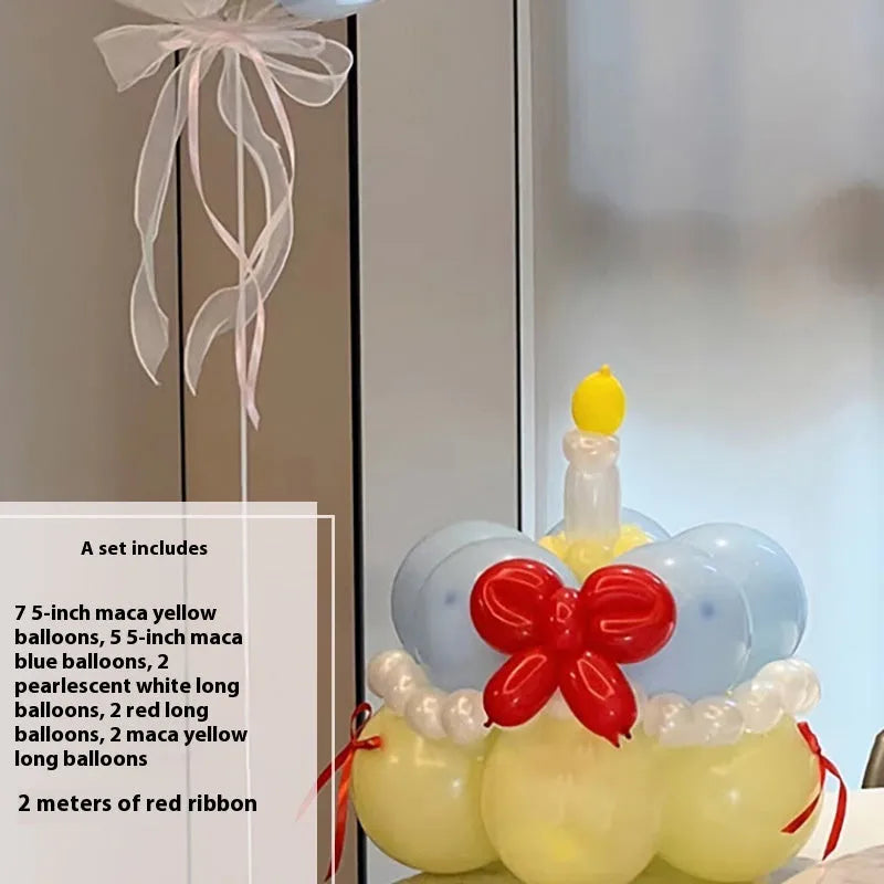 DIY balloon bouquet decoration kit with round balloons for cake toppers, showing one complete set.