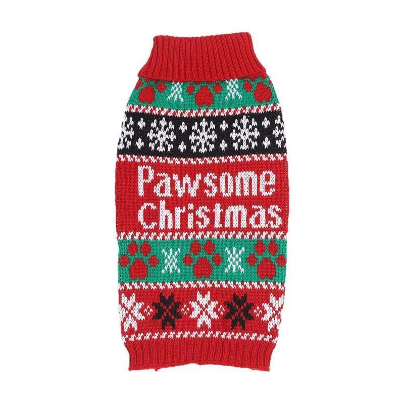 Red high-neck contrast colour acrylic sweater for dogs on a white background, sizes XS to XL