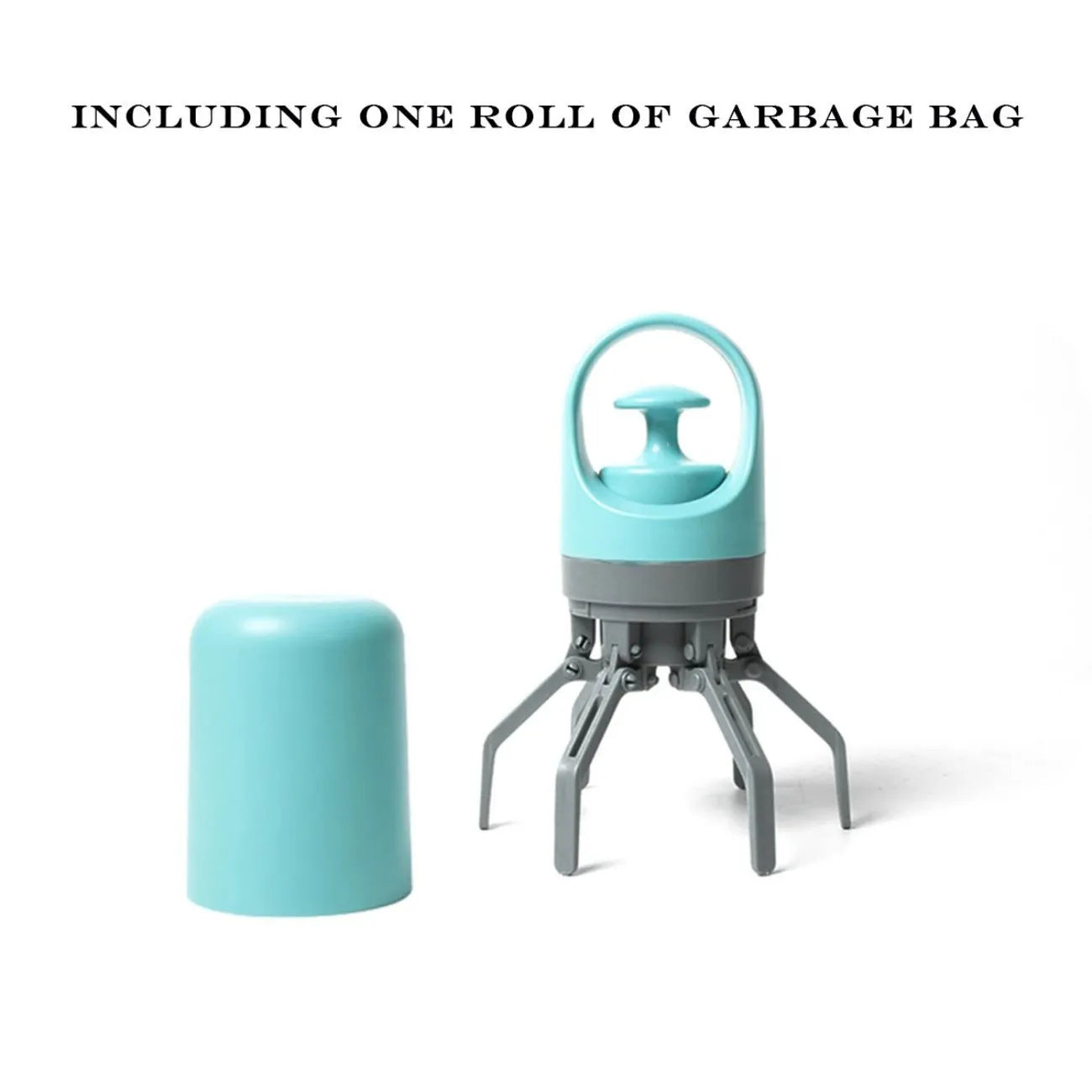 Blue and orange pet pooper scooper with claw design and included garbage bag roll