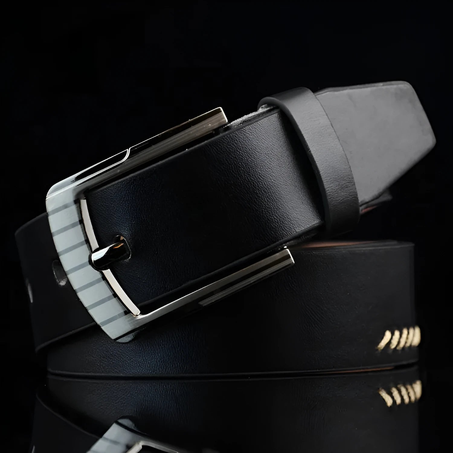 Men's casual pin buckle belt in imitation leather with retro pattern, 110cm length