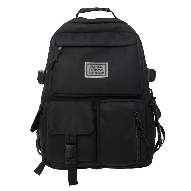 31cm black and white nylon student backpack with computer compartment and outer pockets