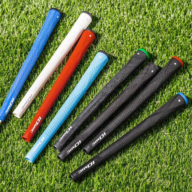 TPE/TPR golf club grip shown in various colour options including pink, red, blue, white, and black.