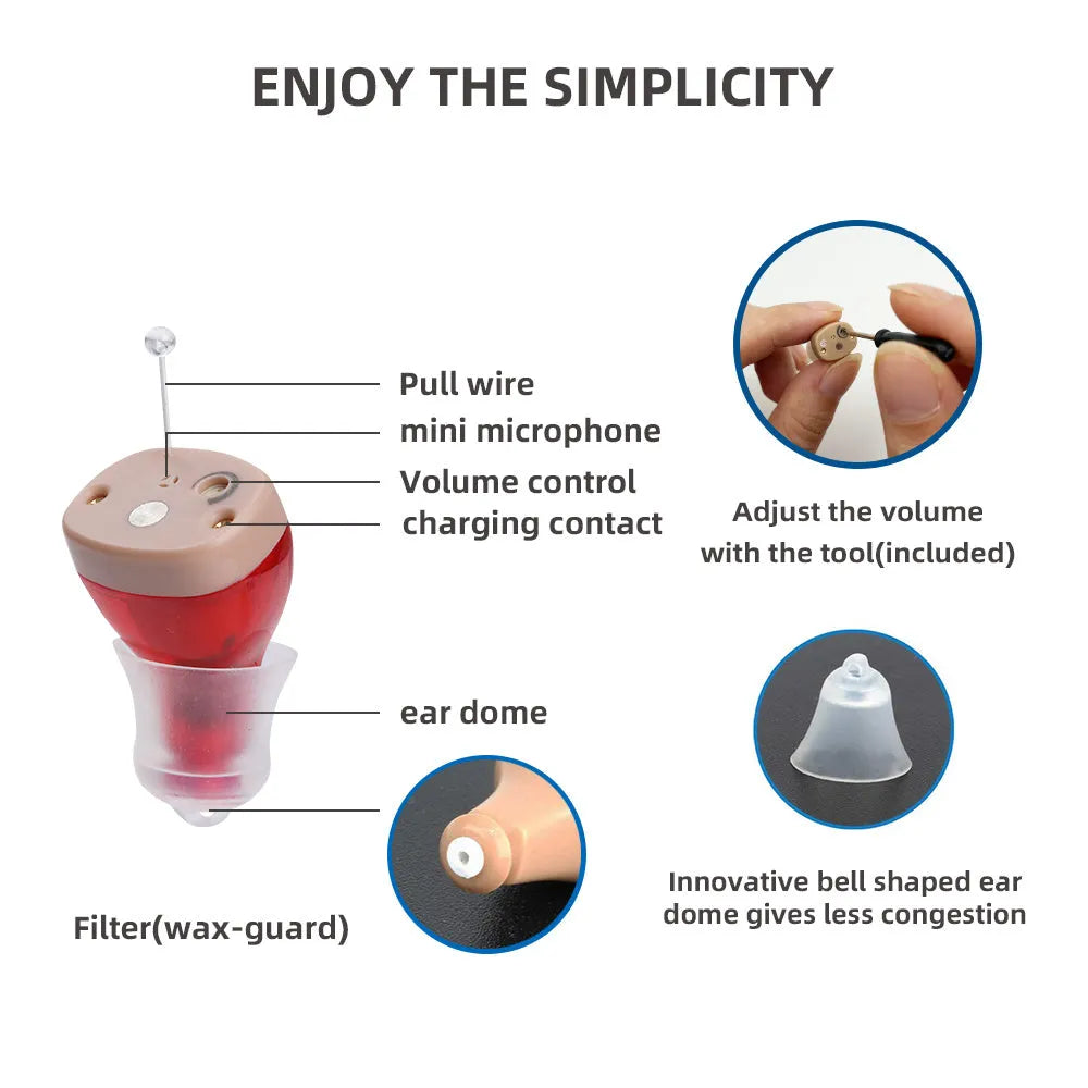 Rechargeable hearing aids with Germany digital chip and noise reduction, available in beige colour