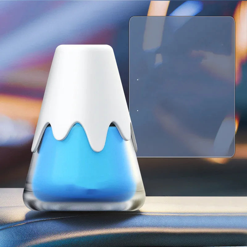 Snow mountain car aromatherapy diffuser with glass jar in purple, lime, laurel, or blue colour options