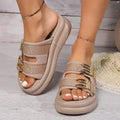 Women's suede slippers with soft rubber soles in apricot colour