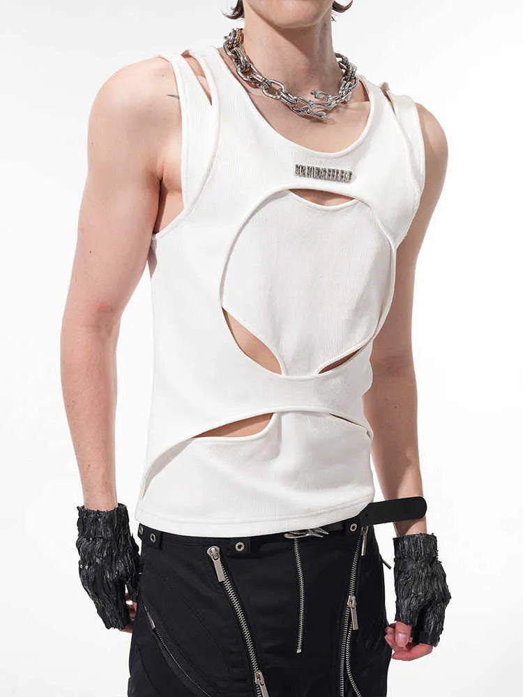 Men's sleeveless mesh waistcoat in black colour with round neck pullover design