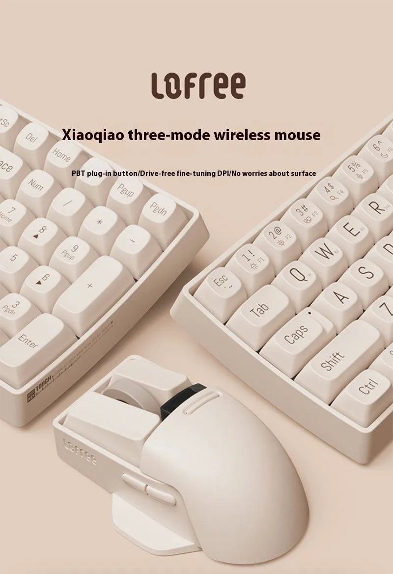 Xiaoqiao Three Mode Wireless Mouse in tofu colour showing seven buttons and four-way scroll wheel