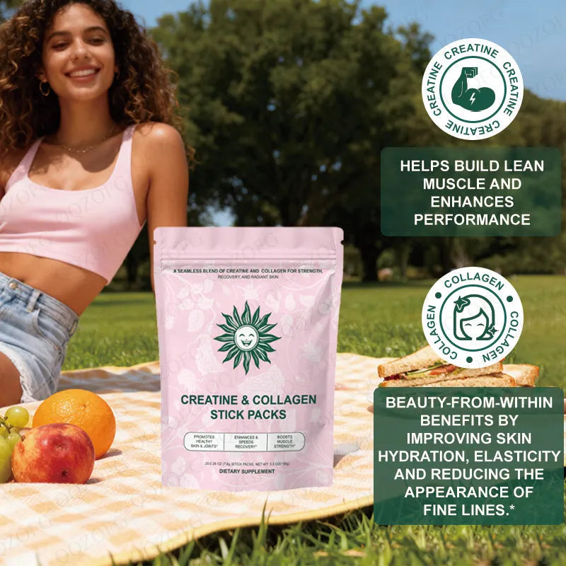 Creatine collagen stick pack 20 sticks raspberry lemon flavour natural beet juice colour sugar-free