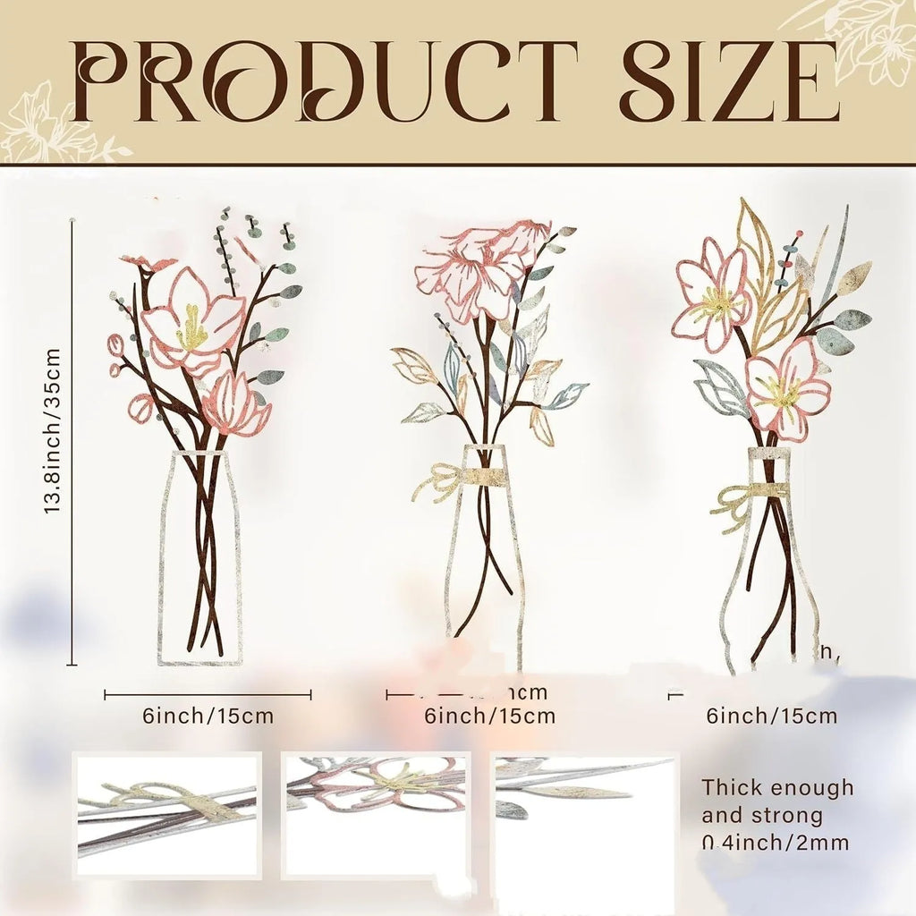 Three metal flower wall decorations in farmhouse style with alloy construction