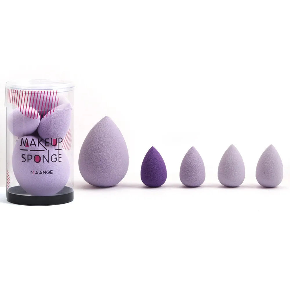 5 pack mini beauty eggs makeup sponges in blue, pink, and purple with multi-surface design