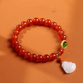 Handmade Chinese style bracelet with amber, red agate beads and Maitreya Buddha gold pendant