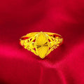 Geometric open ring with textured diamond flower pattern in electroplated gold finish