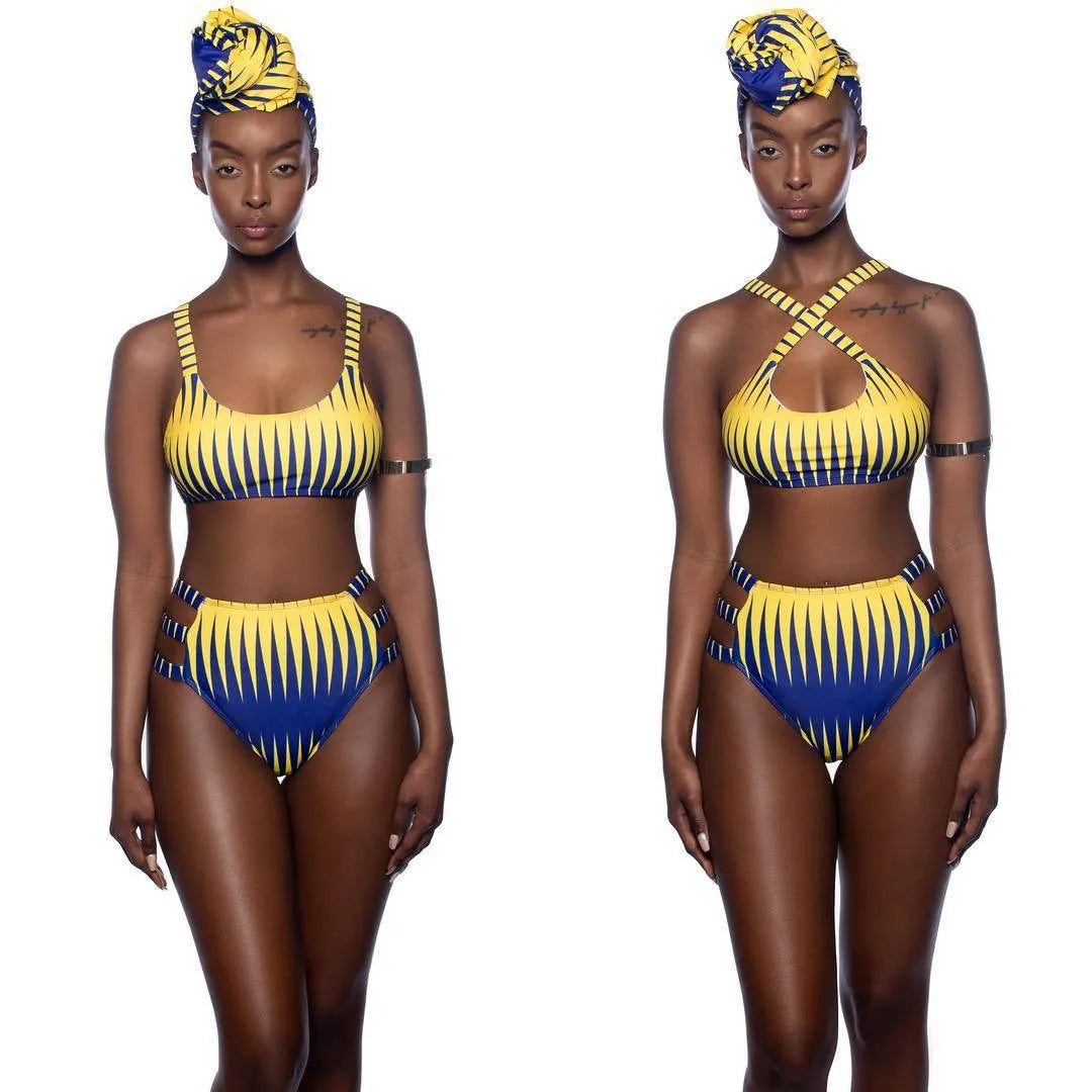 Split high waist bikini in picture colour with chest pad, quick-dry polyester fabric, sizes S M L