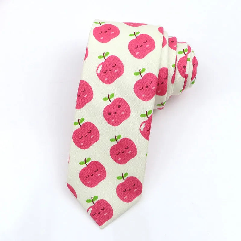 Korean style narrow cotton bow tie for men with printed cartoon pattern design