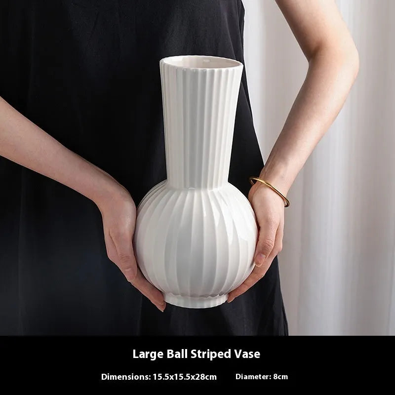 White striped ceramic vase with American country design for table decoration