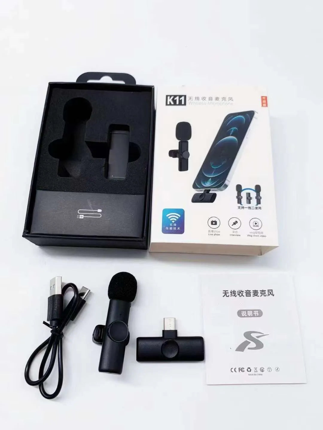 K-series collar clip microphone for wireless outdoor recording with multiple interface options.