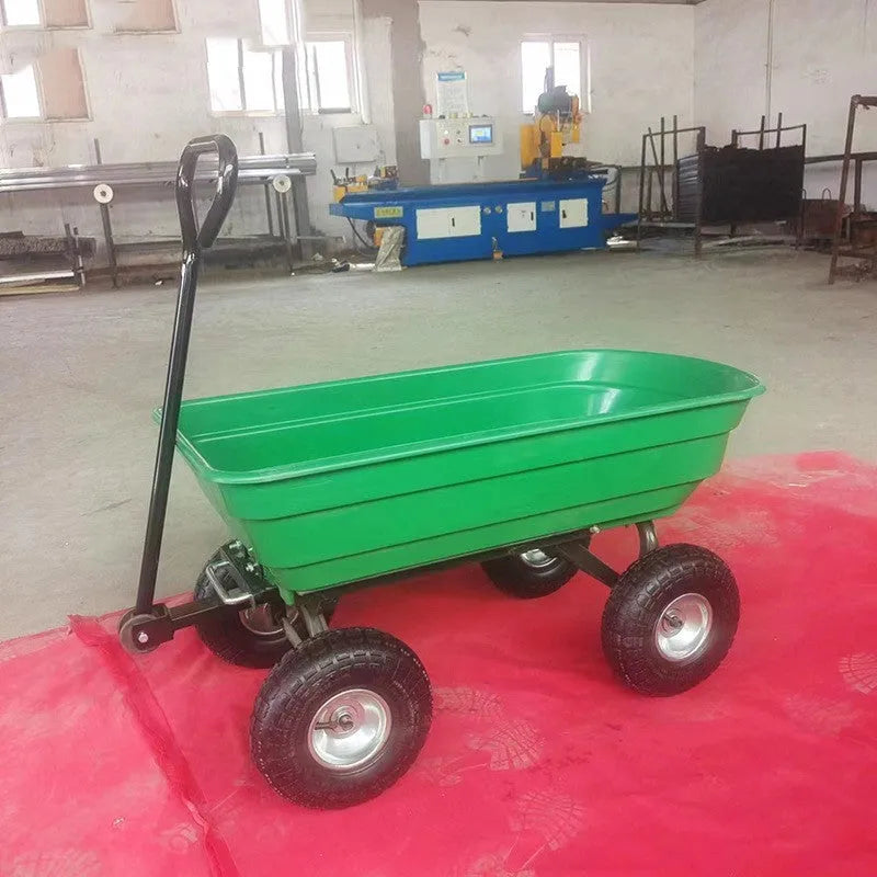Green four-wheel plastic dumptruck for garden and agricultural use, model TC2145.