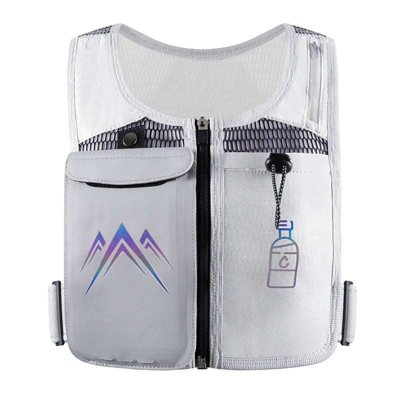 Breathable mesh sports running vest with a front mobile phone pocket, shown in classic black colour.