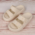 Women's summer platform slippers with buckle fastening, EVA sole, in black colour, side view