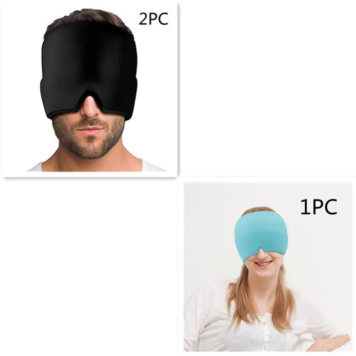 Black elastic cloth gel eye mask for headache relief measuring 22cm by 17cm