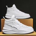 Men's black and white artificial PU leather platform high-top board shoes with round toe design