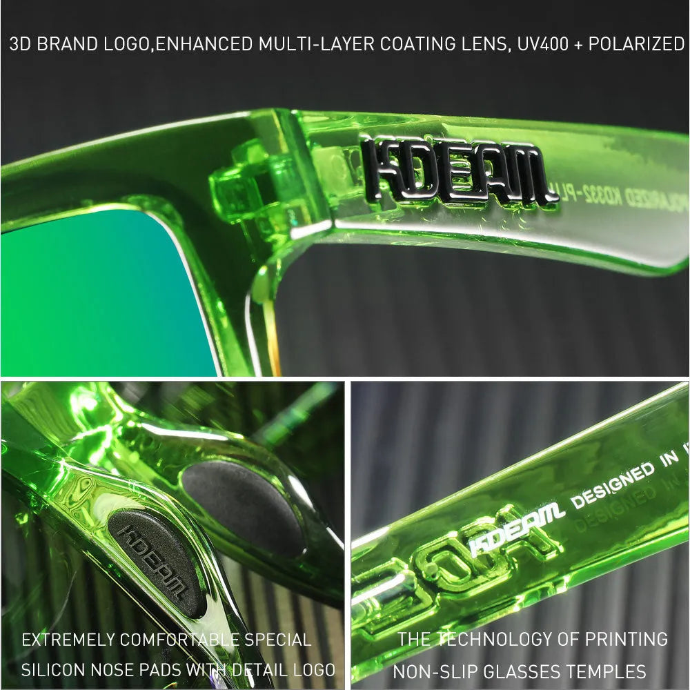 Polarized square sunglasses with TAC lens and PC frame in multiple colour options for outdoor use