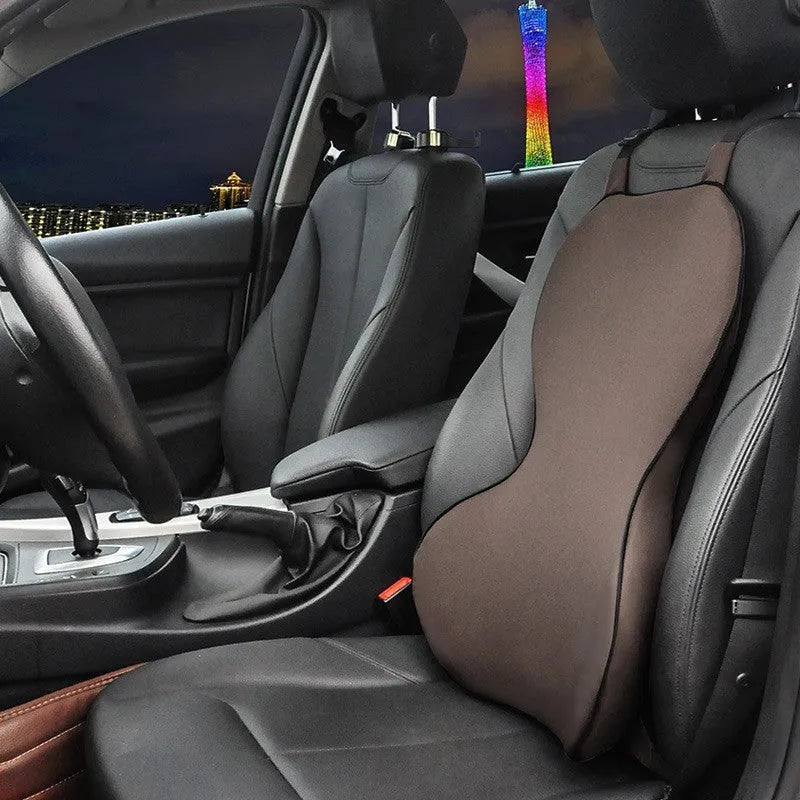 Memory cotton car lumbar support cushion in neutral colours on car seat