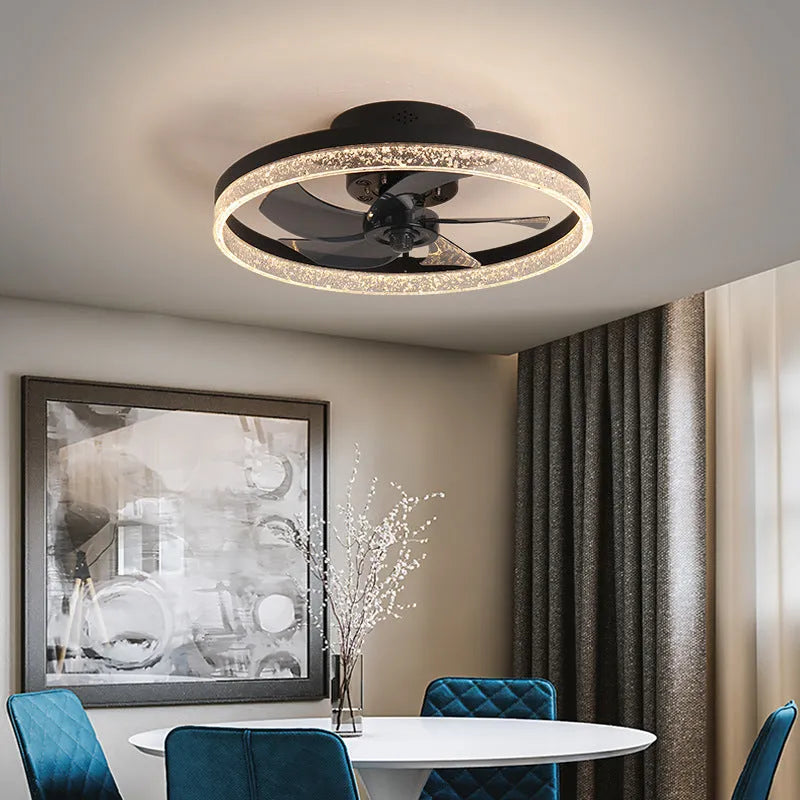 Nordic style ceiling fan lamp with remote control in coffee gold colour, 50cm diameter with LED lights