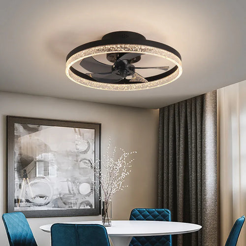 Nordic style ceiling fan lamp with remote control in coffee gold colour, 50cm diameter with LED lights