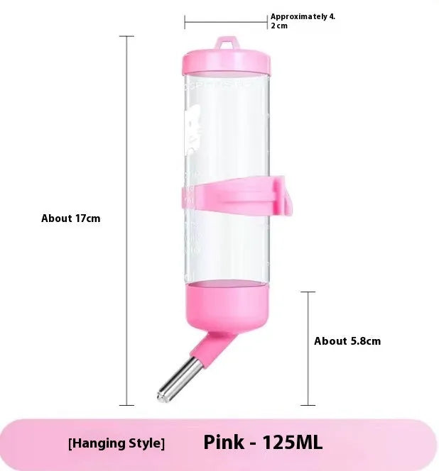 A green plastic ball kettle leak-proof water feeder for pet rodents, shown alongside yellow, pink, white, and sky blue colour options.