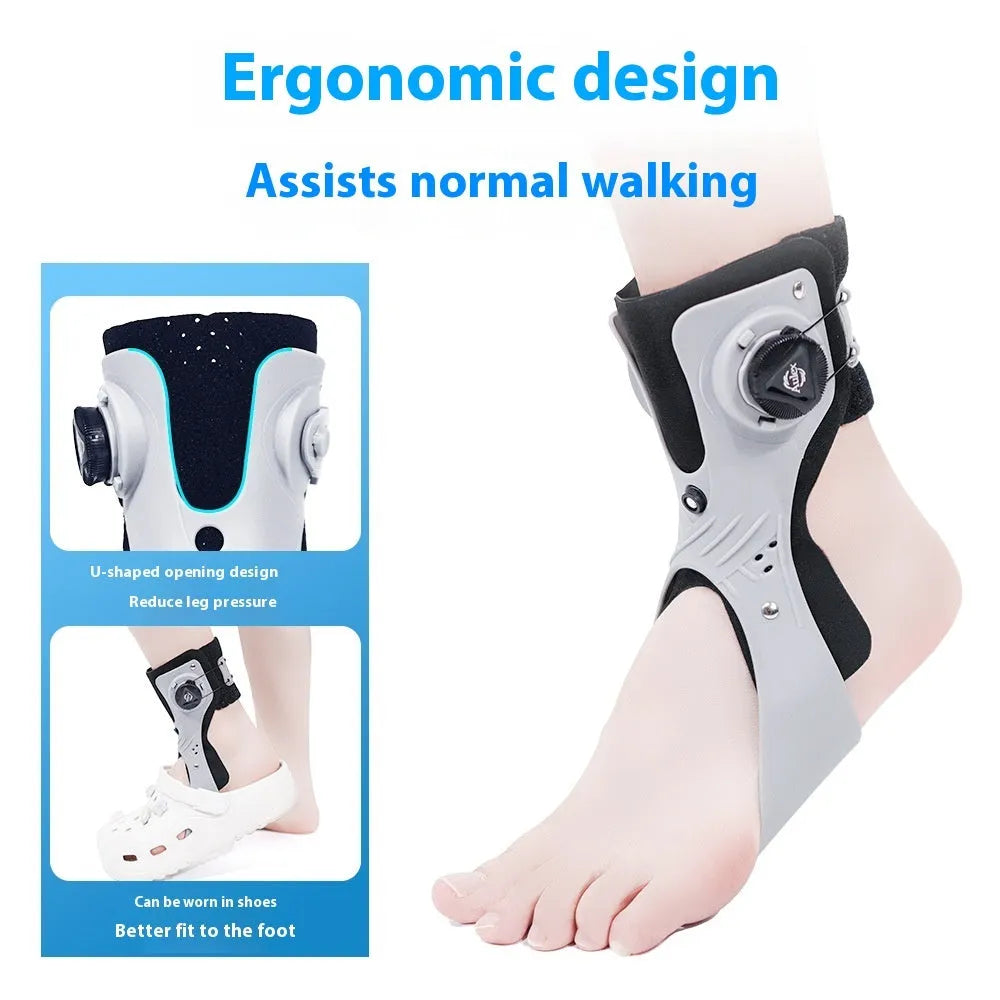 Grey ankle fixation brace with airbag button support system showing ankle protection design