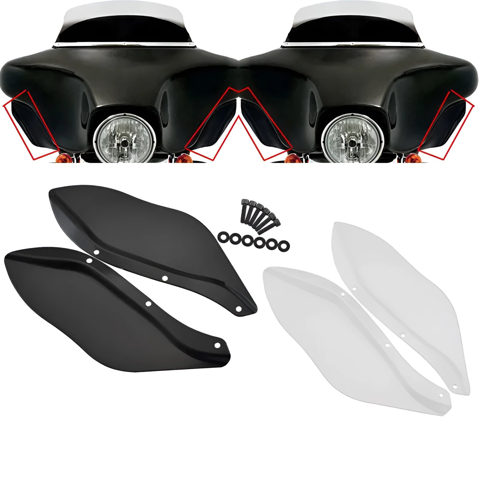 Pair of Harley-Davidson motorcycle side wing head covers in ABS plastic for Touring models