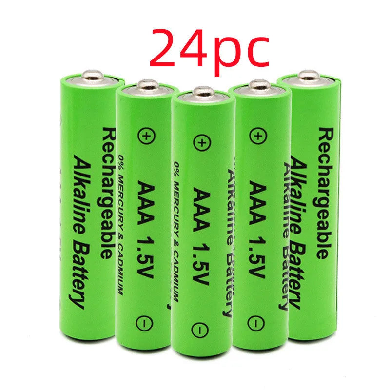 Green AA size alkaline rechargeable battery with 3000mAh 1.5V labelling.