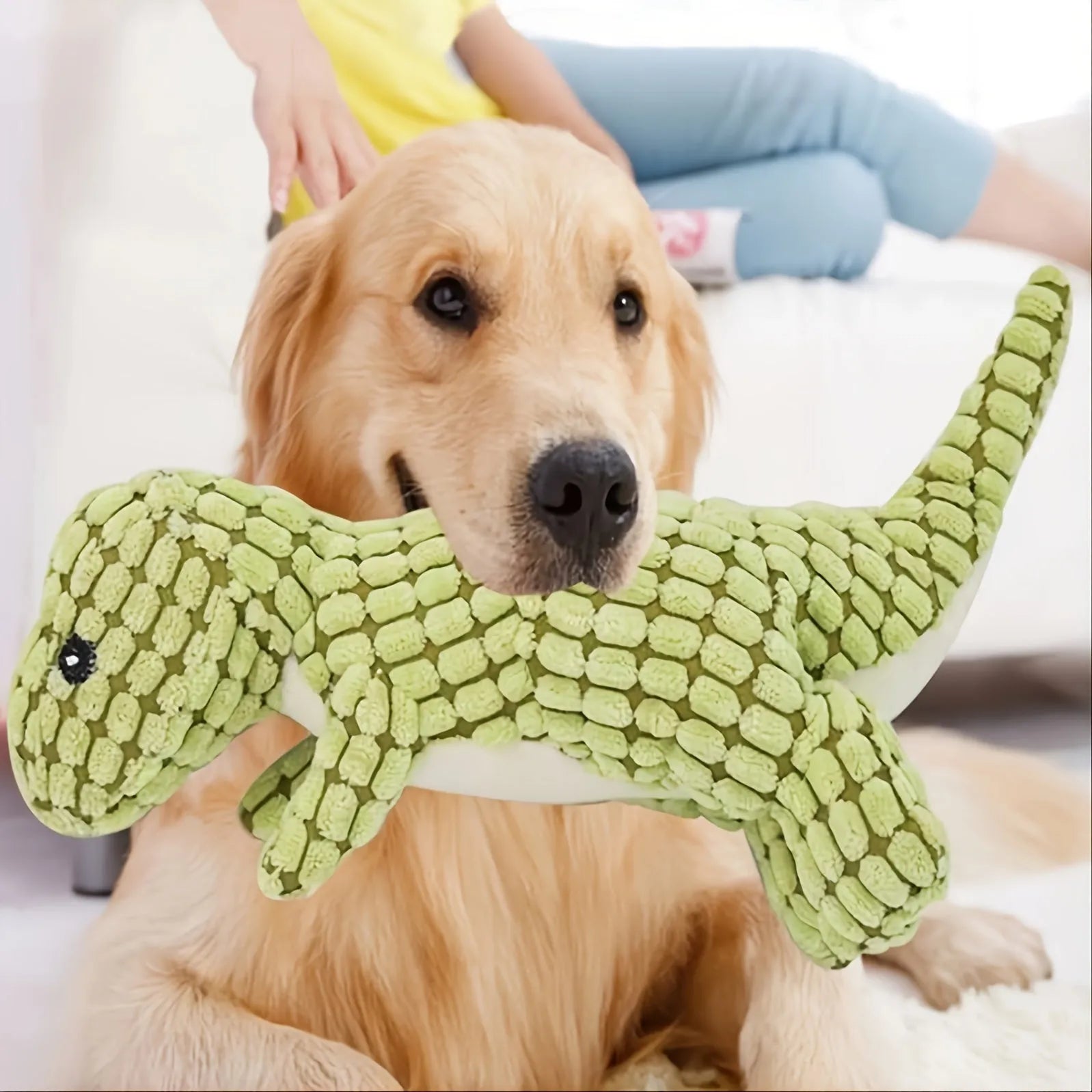 35 cm long dog chew toy with squeaker sound in grey, green or orange colours