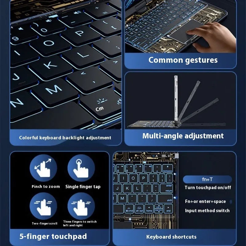 Transparent rotating keyboard protective case for iPad Air 5 tablet showing wireless keyboard and 360-degree hinge