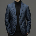 Men's thick winter down jacket with lapel collar in black, dark grey, or shrimp blue colour
