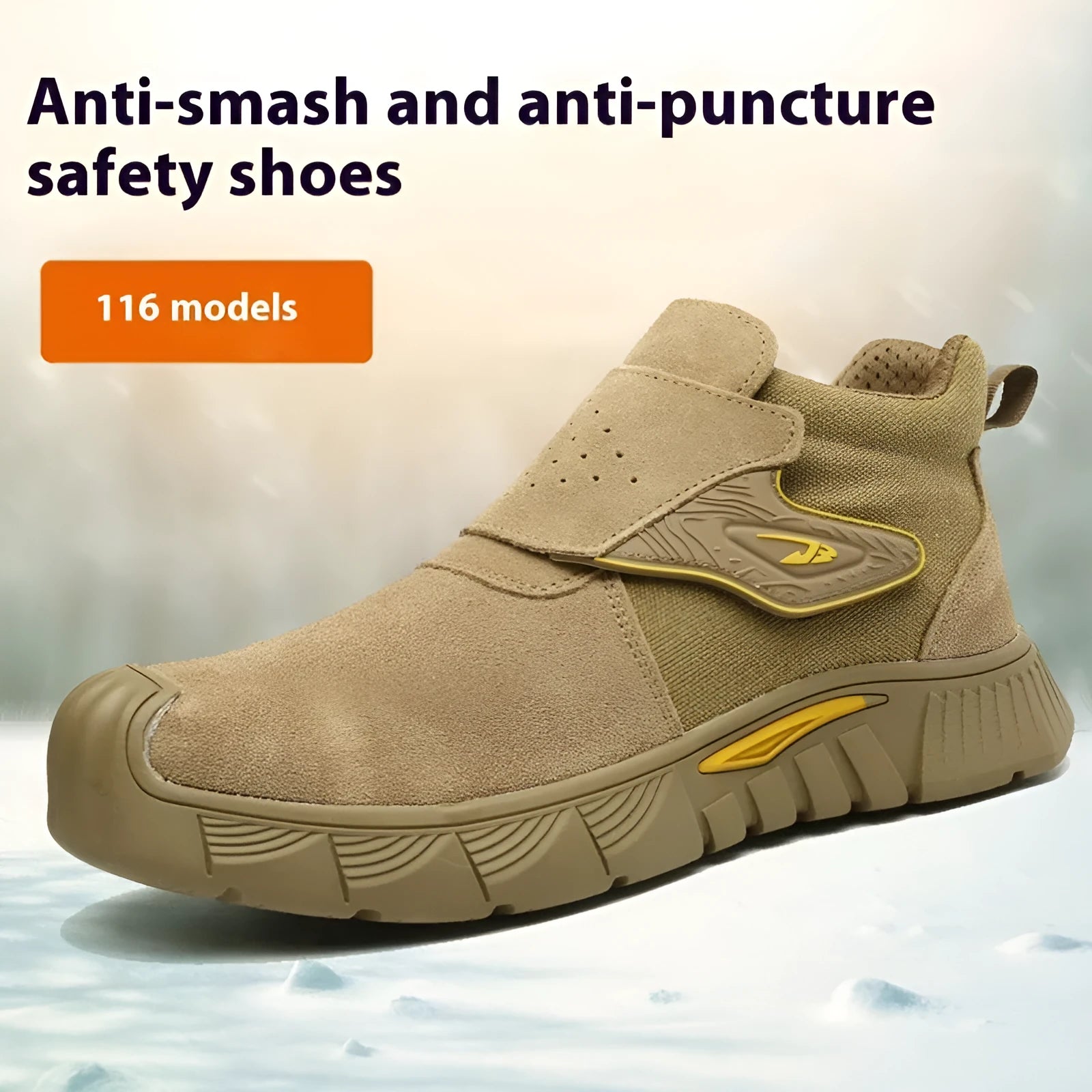 Brown lightweight labour protection safety shoes with leather upper and rubber sole.