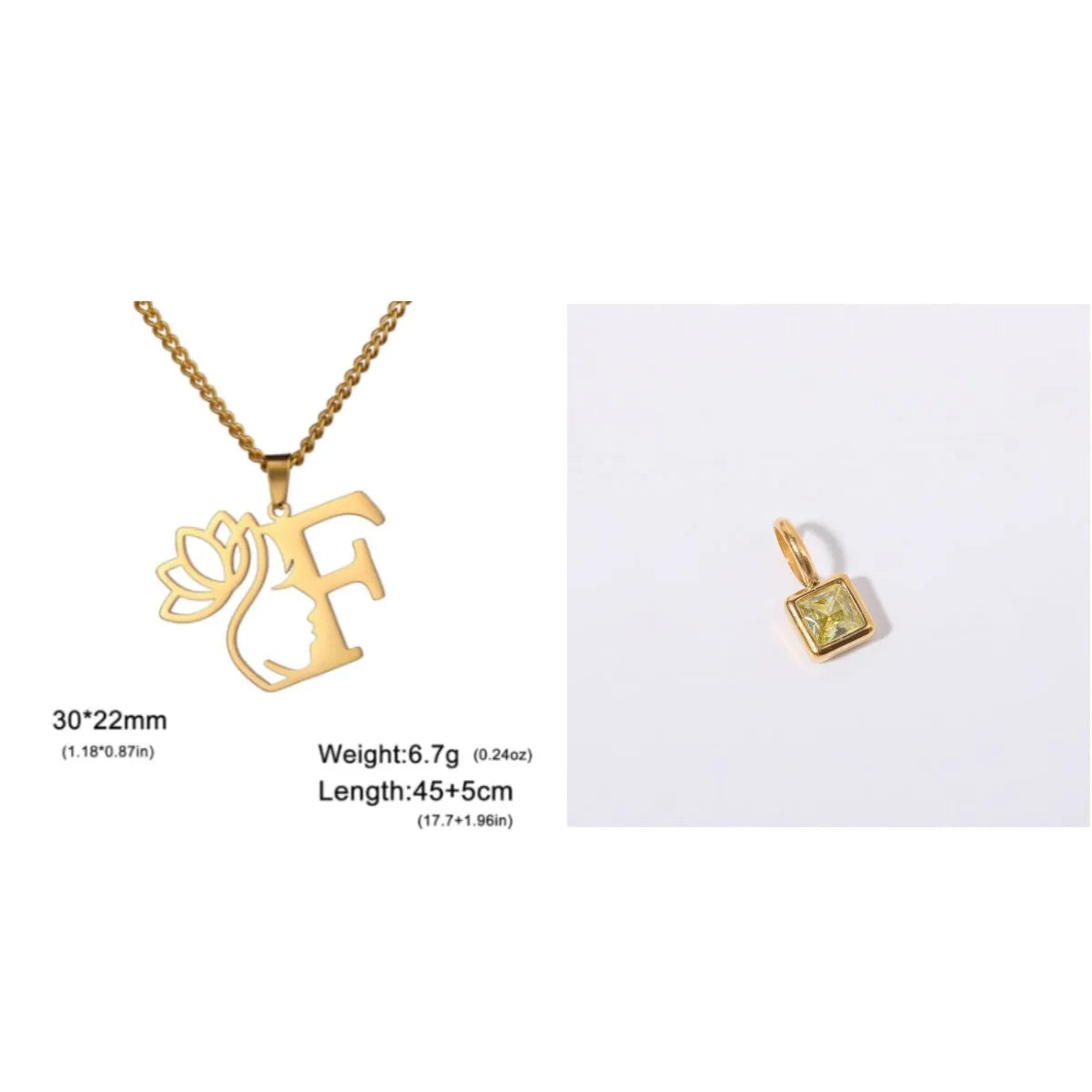 Stainless steel cross chain necklace with pendant in gold or steel colour