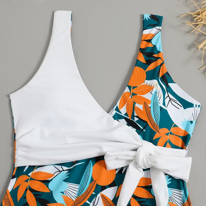 Women's high-waisted one-piece swimsuit with printed pattern in quick-drying polyester nylon fabric