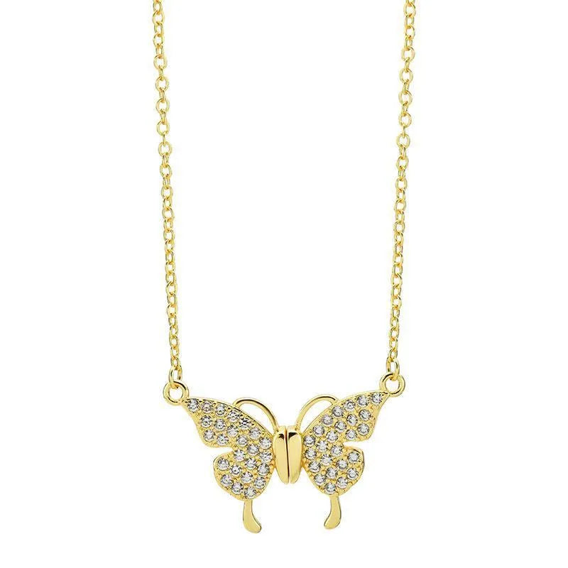 Women's gold magnetic snap butterfly necklace with twisted titanium steel clavicle chain