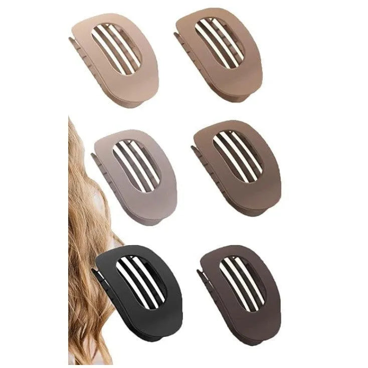 Six rose red plastic hair clips with frosted grip and quadrilateral design on white background