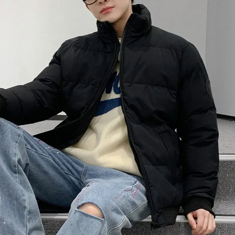 Thick cotton-padded jacket for men loose fit cardigan style polyester lining black colour option