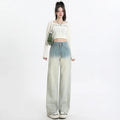 Gradient blue women's straight-leg trousers with wide-leg design and cotton composition