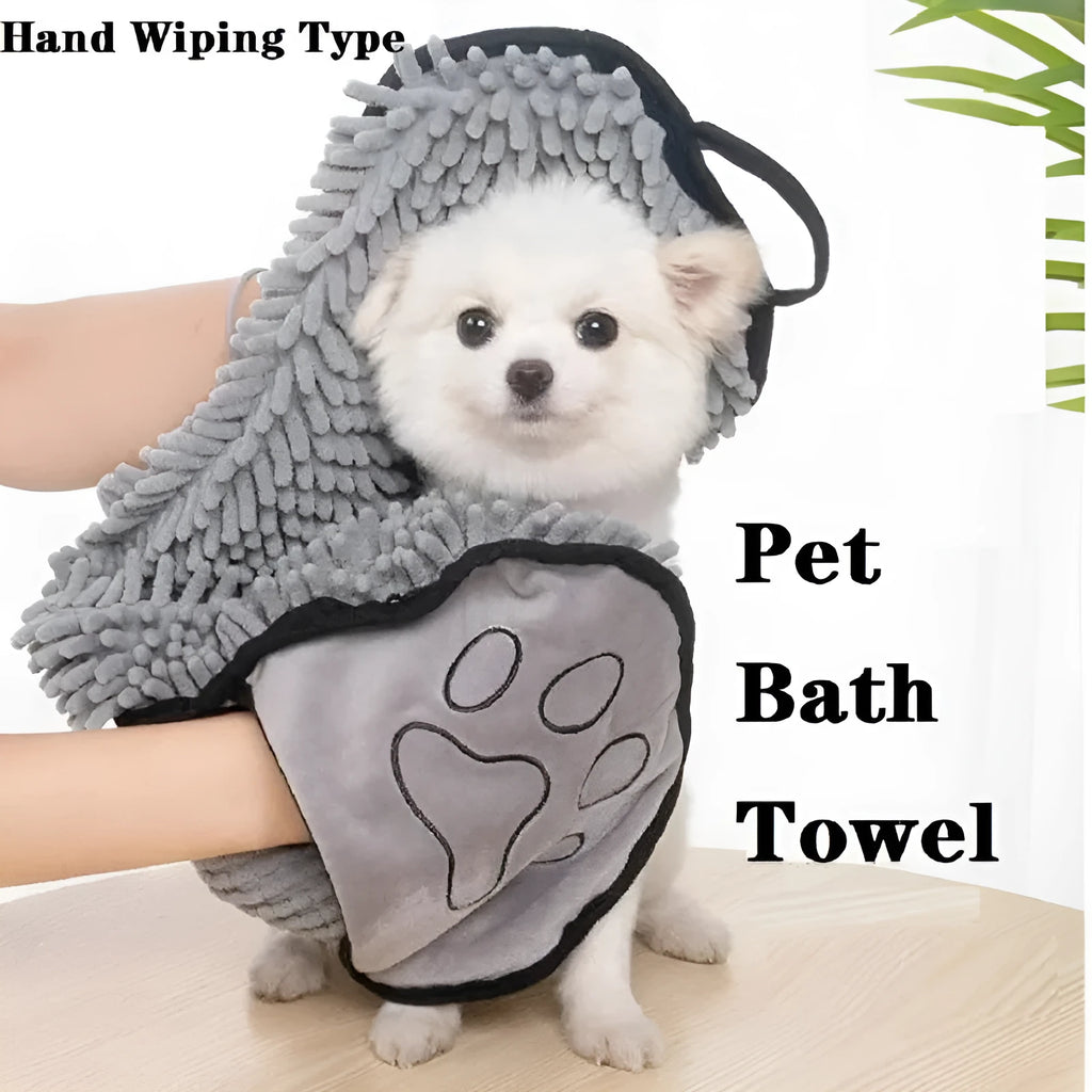 Blue pet bathrobe towel for drying dogs and cats, shown flat at 62cm by 23cm.