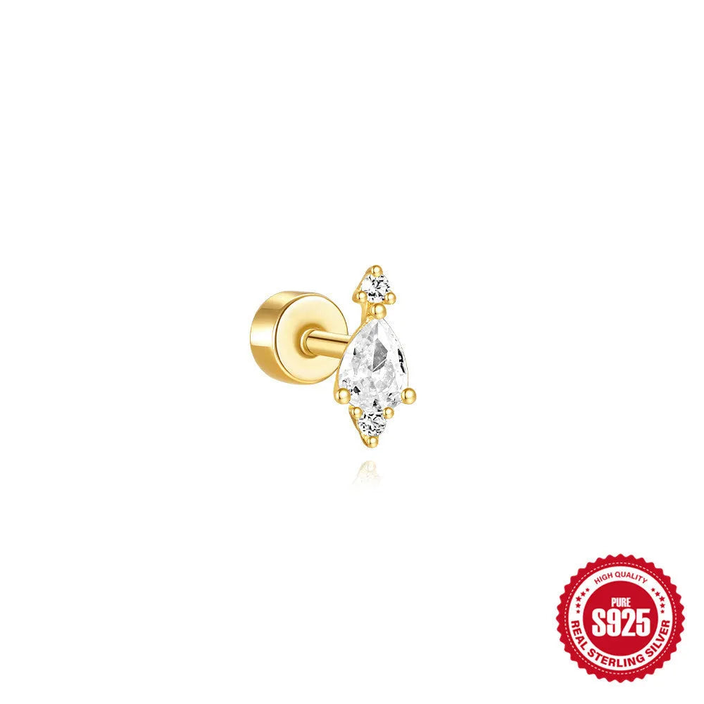 S925 sterling silver flat column threaded ear bone studs with butterfly clasp in a gold electroplated finish.