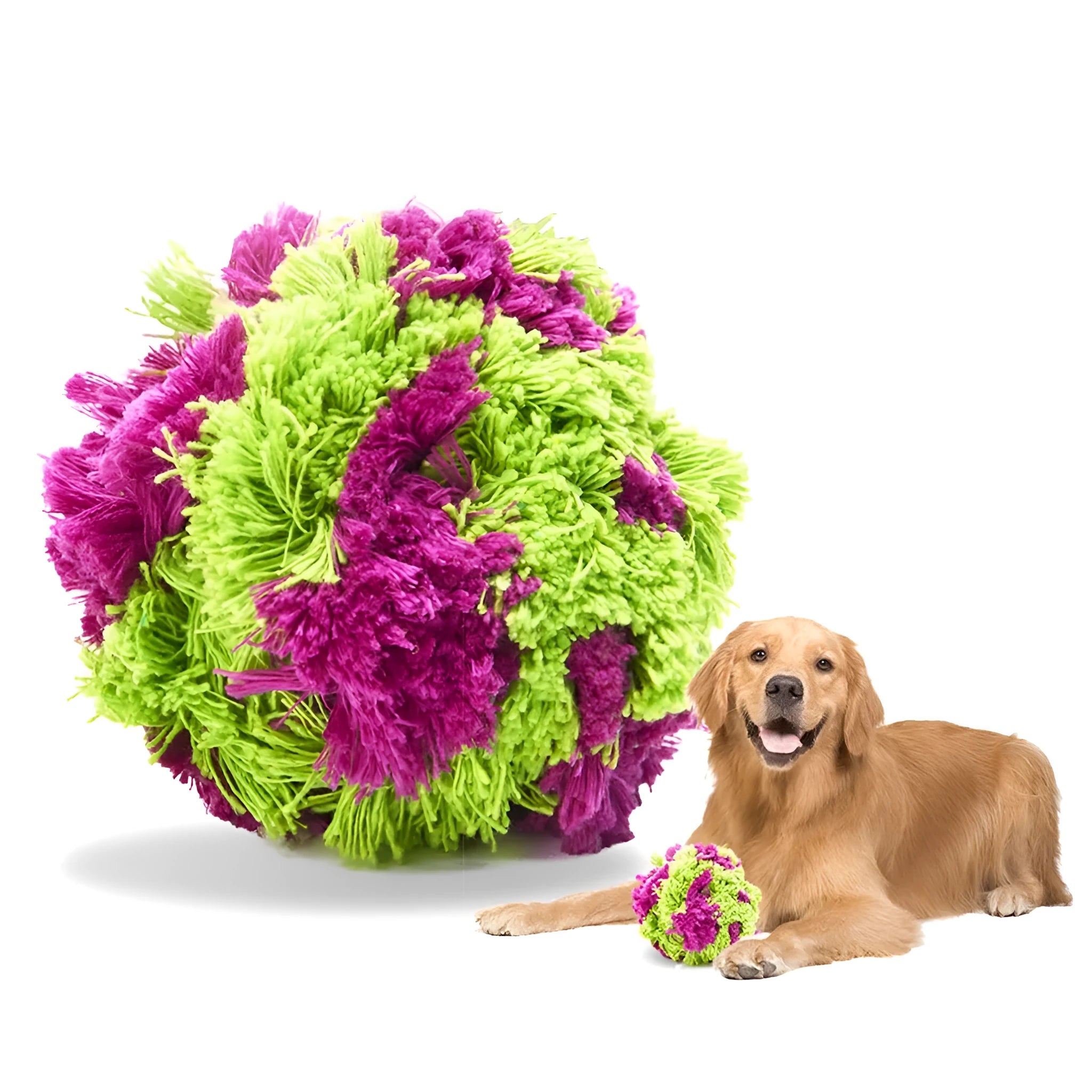 Purple plush seaweed ball dog chew toy measuring 15cm diameter for teething puppies and interactive play