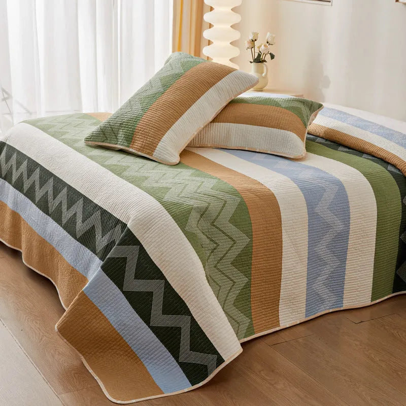 Pure cotton printed bed sheet set with modern simplicity design on bed