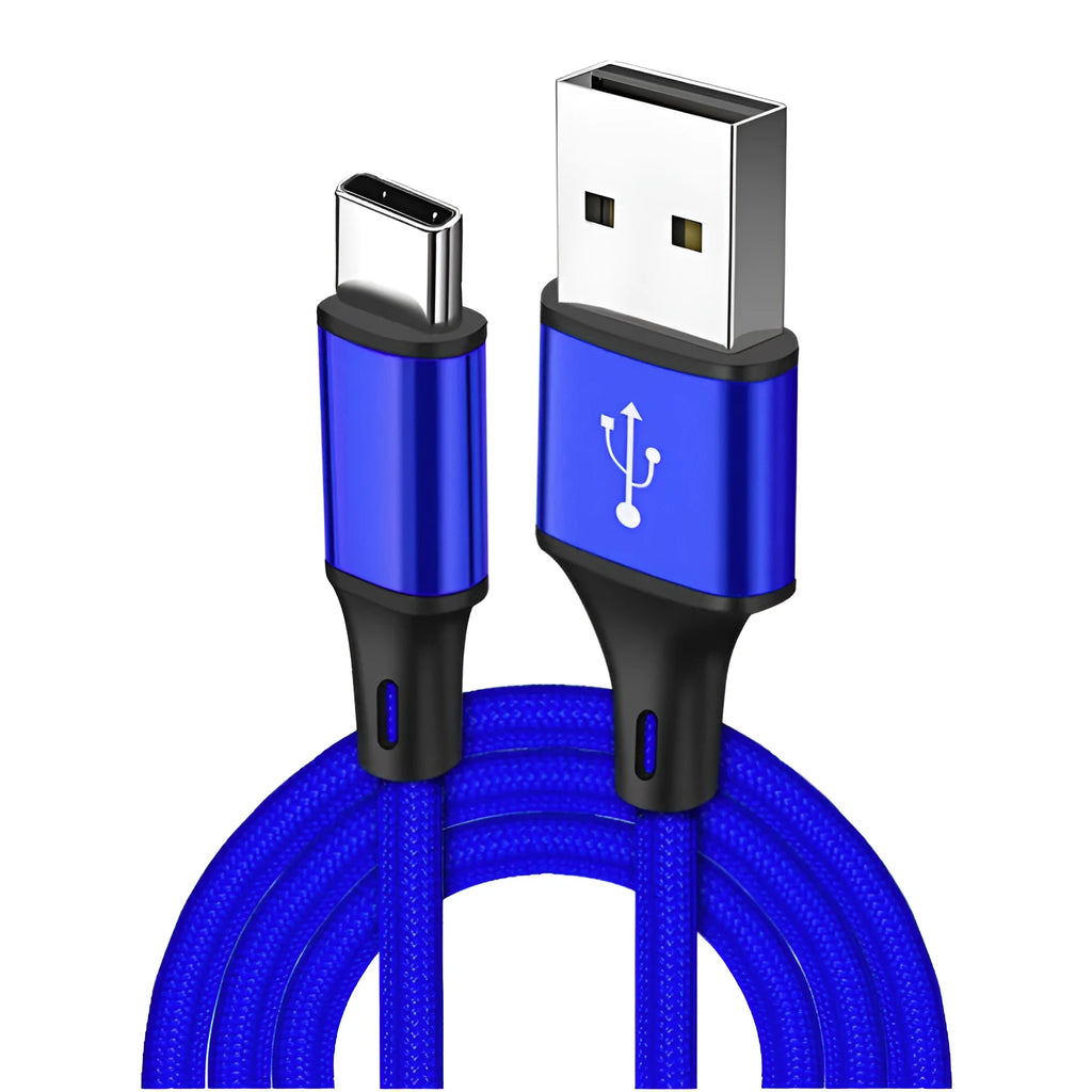 2m long USB mobile phone charging cable in multiple colours for Apple and Android Type C phones.