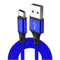 2m long USB mobile phone charging cable in multiple colours for Apple and Android Type C phones.