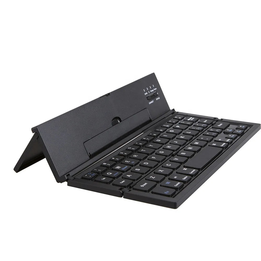 Black folding Bluetooth keyboard for tablets with numeric keypad and aluminium bottom